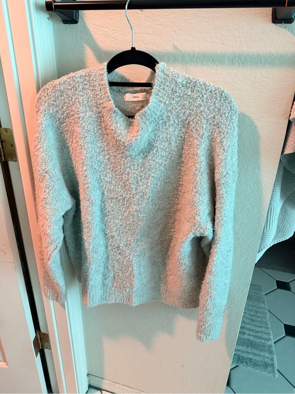 Mango Soft Textured Sweater in Light Gray